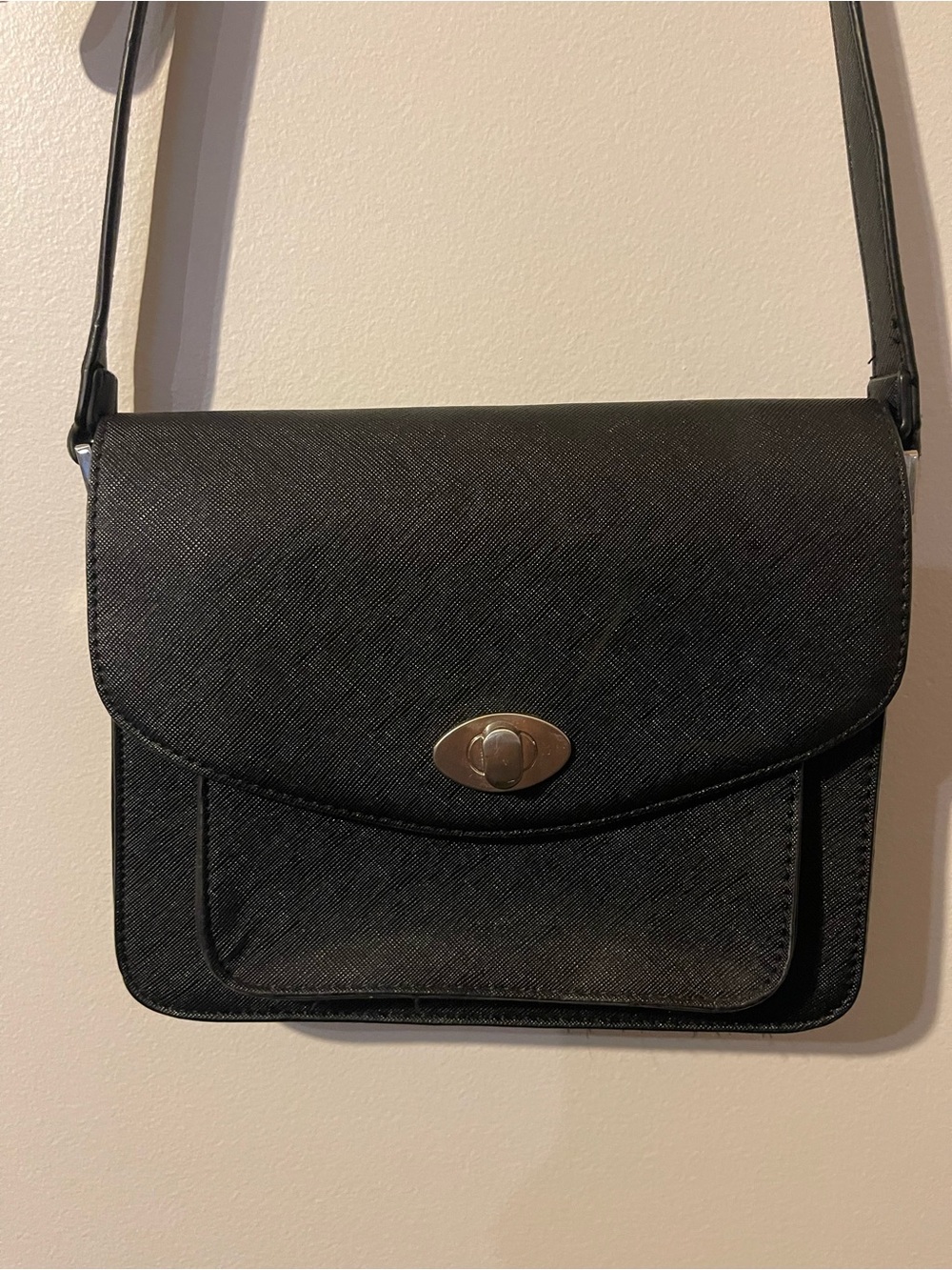 Call It Spring Flap Crossbody Bag Saffiano Faux Leather Black